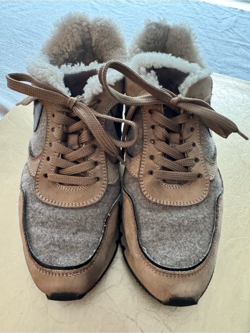 Voile Blanche Taupe and Gray Wool-Trim Sneakers